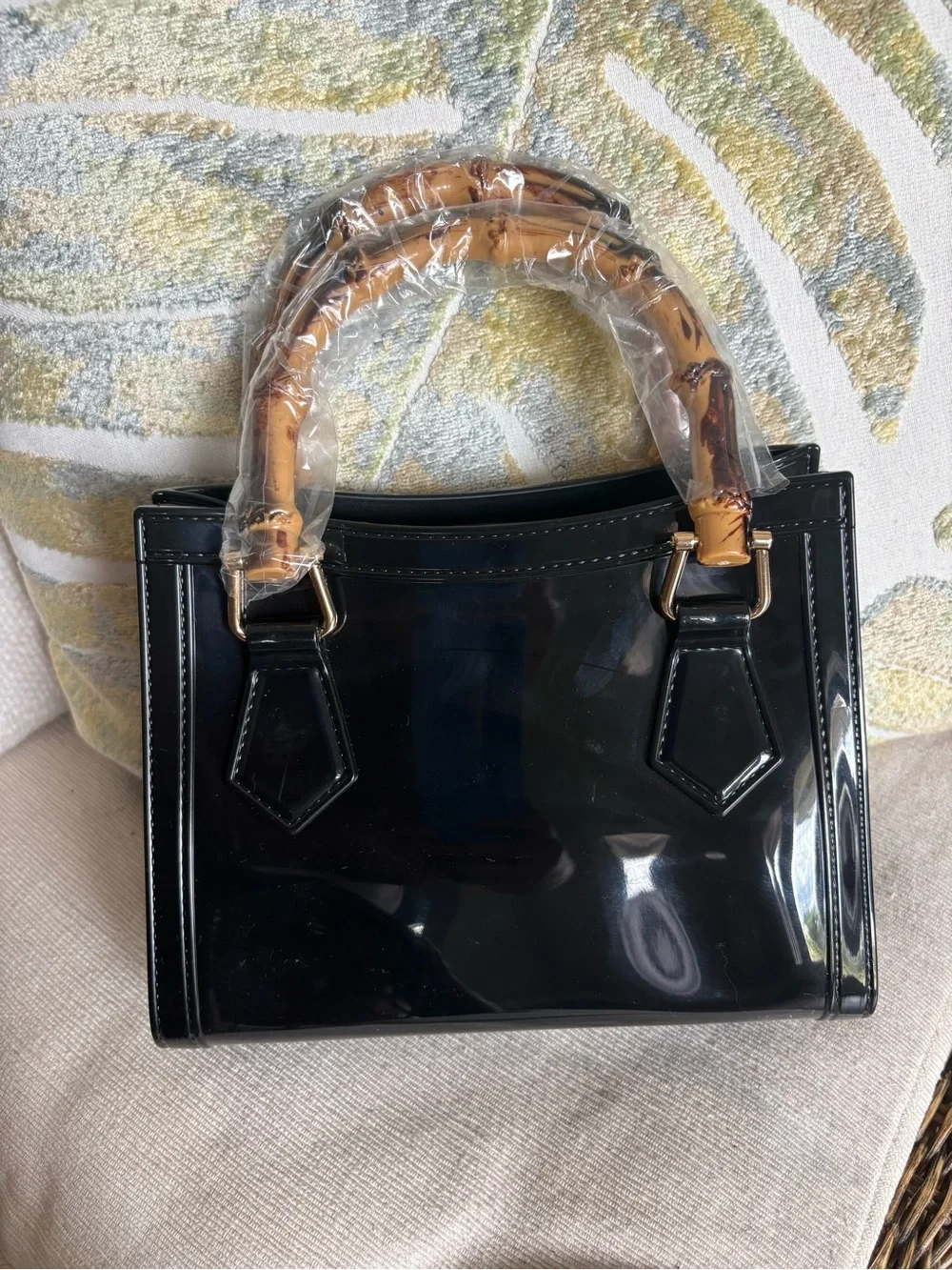 Black Waterproof bamboo handle handbag